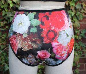 The Renaissance Retro Cut Bikini Bottoms, Floral, botanical rose bathing suit Bottoms gift for her, sister, wife, fiancee, fashion forward swimwear
