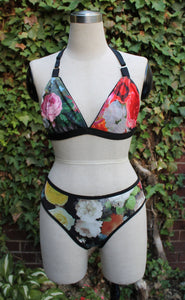 The Renaissance Bikini Top, Floral, botanical rose bathing suit, gift for her, sister, wife, fiancee, vacation, fashion forward swimwear