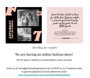 Sat May 30 2020: You're Invited to our Online Fashion Show Event