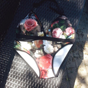 Renaissance Bikini bottoms, bikini botanical rose bathing suit bottoms, gift for her, sister, wife, fiancee, vacation, fashion forward swimwear