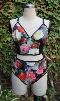 The Renaissance Retro Cut Bikini Bottoms, Floral, botanical rose bathing suit Bottoms gift for her, sister, wife, fiancee, fashion forward swimwear